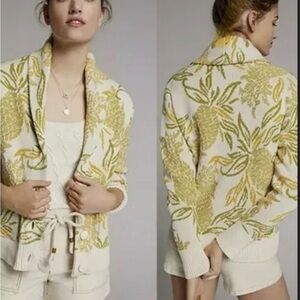 Maeve Anthropologie Knit Cardigan in Yellow and Green new size small
